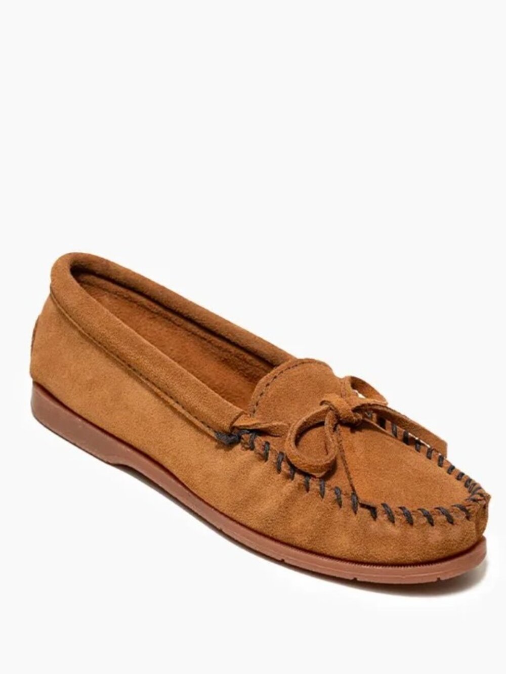 MINNETONKA WOMENS BROWN SUEDE LOAFERS BOW TIE SLIP ON 7.5
